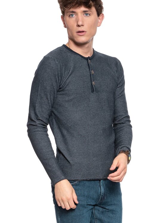 Mustang Mustang Maglione MULTICOLOR HENLEY Blu Regular Fit