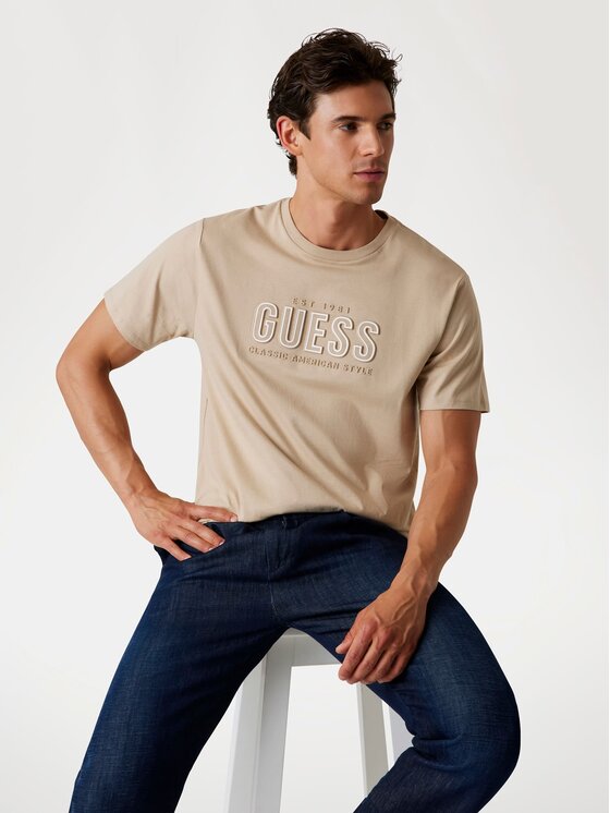Guess Guess T-Shirt 177041 Beżowy Classic Fit