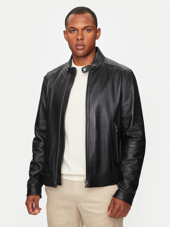 BOSS Boss Kožená bunda Mansell1 50510765 Černá Regular Fit