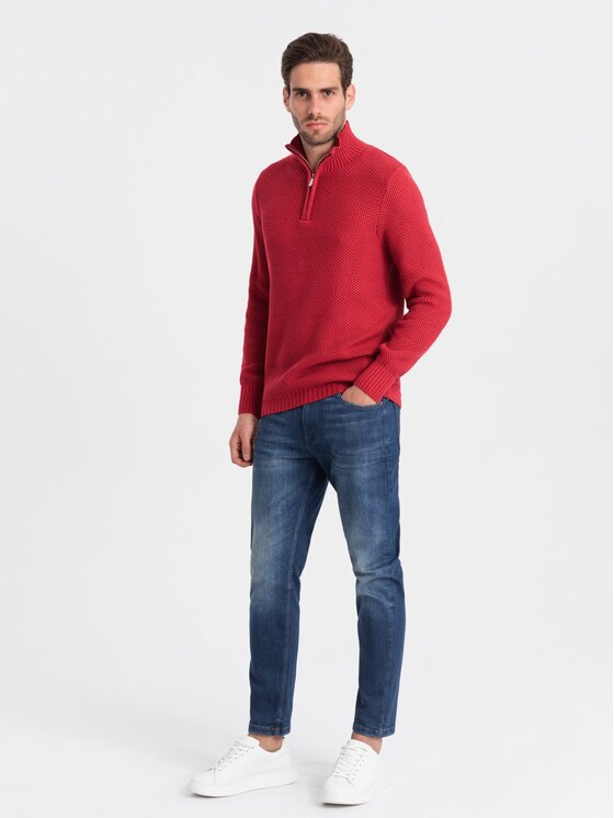 Ombre Ombre Sweter OM-SWZS-0105 Czerwony Regular Fit