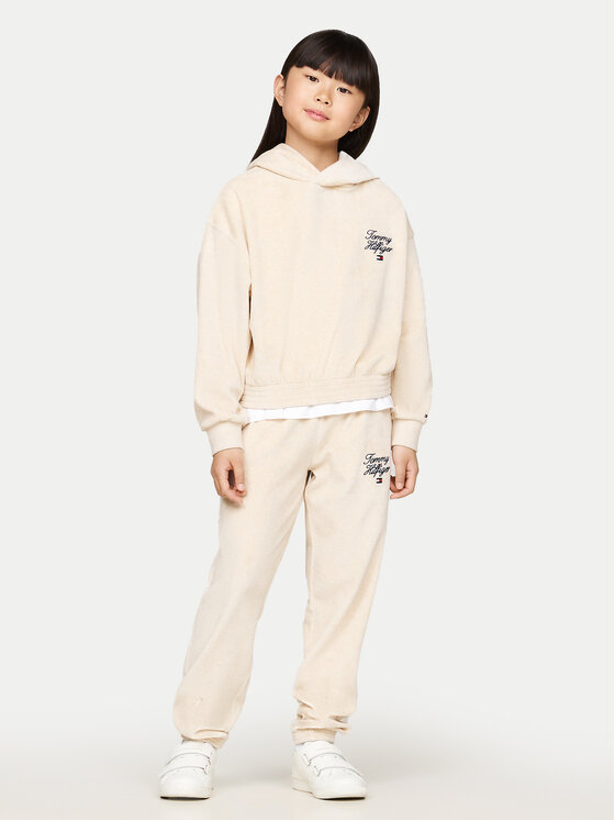 Tommy Hilfiger Tommy Hilfiger Долнище анцуг Script Velour KG0KG08221 Бежов Regular Fit