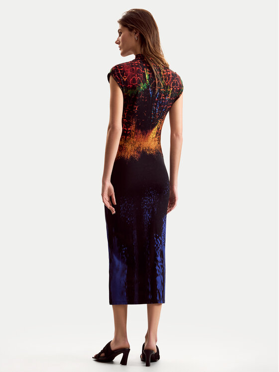 Desigual Desigual Koktejlové šaty Psicho Animal 26SWVK41 Farebná Slim Fit