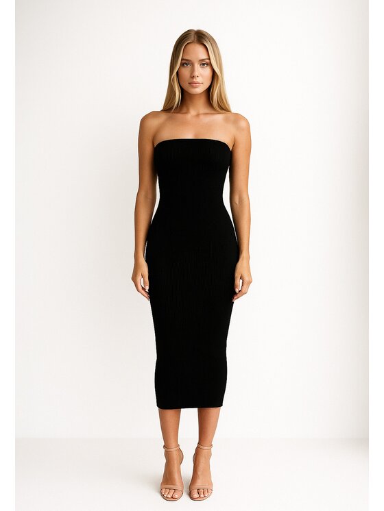 Nudyess Nudyess Úpletové šaty Melrose Midi z prążka Čierna Fitted Fit