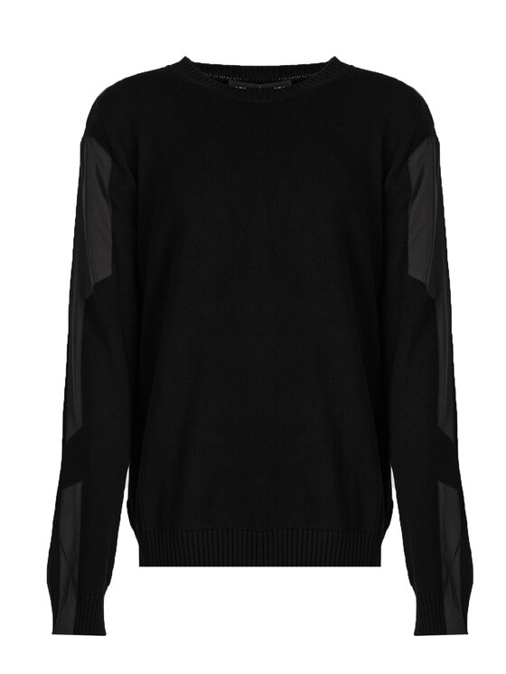 Les Hommes Les Hommes Πουλόβερ LKK112 603A | Classic Fit Jumper with Nylon Detail on Sleeves Μαύρο Regular Fit