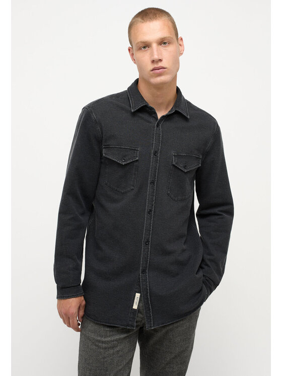 Mustang Mustang Camicia CLEMENS KNIT TERRY SHIRT Nero Regular Fit