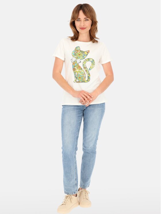 Perso Perso T-Shirt TCE245036F Écru Regular Fit