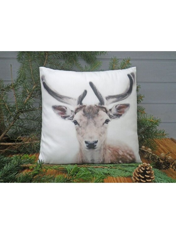 MIAhome MIAhome Poszewka na poduszkę z głową jelenia 45x45 cm Biały