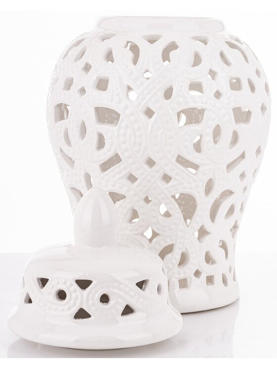 MIAhome MIAhome Pojemnik Amfora z pokrywą 37x18 cm ażurowy SANGO Biały