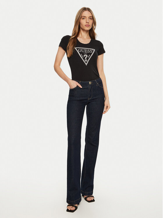 Guess Guess Тишърт SS CN SHINY TRIANGLE Черен Shirt Fit