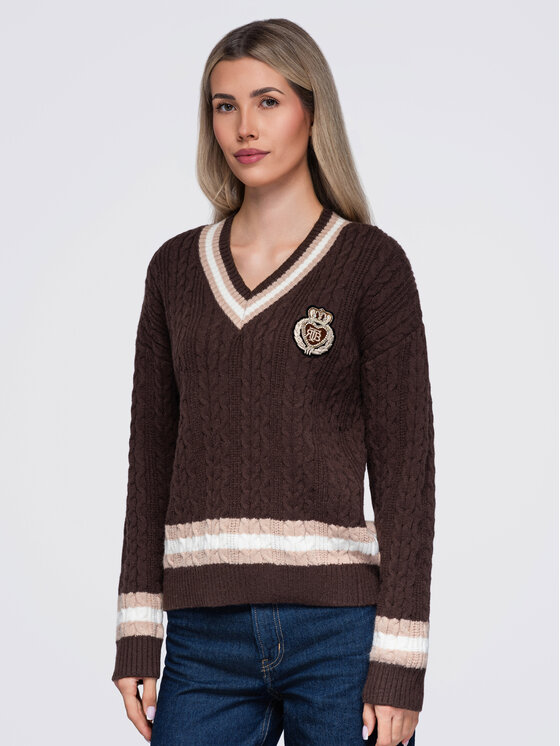 Ombre Ombre Svetr OW-SW-E0023 Tmavě hnědá Regular Fit