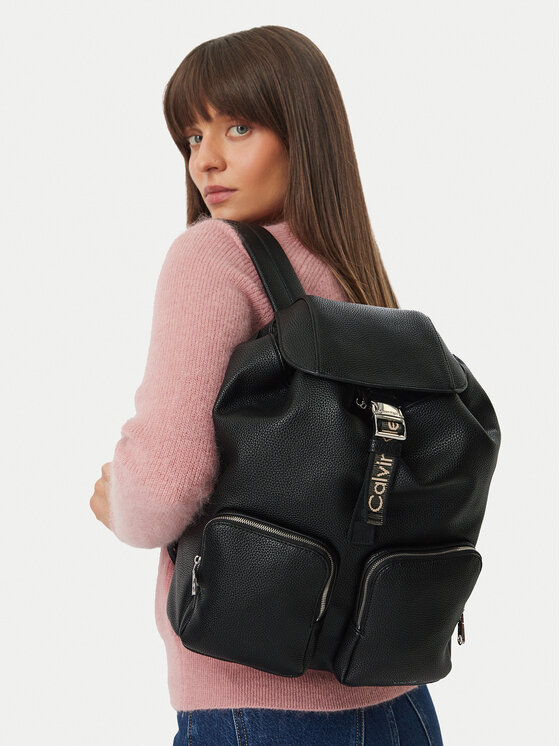 Calvin Klein Раница Weebbing Strap Flap Backpack LV04F3645G Черен