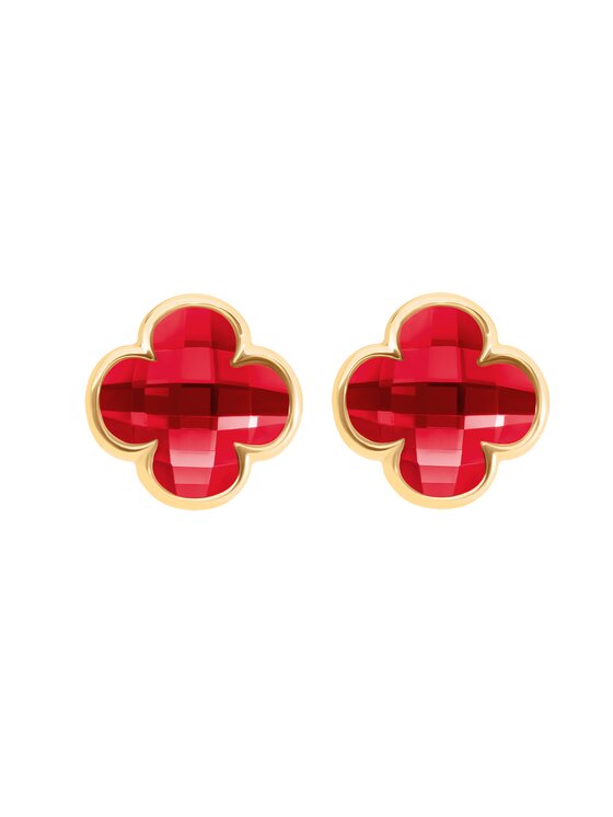 Lilou Lilou Náušnice Mini Icons koniczyny z kryształem, pozłacane Červená