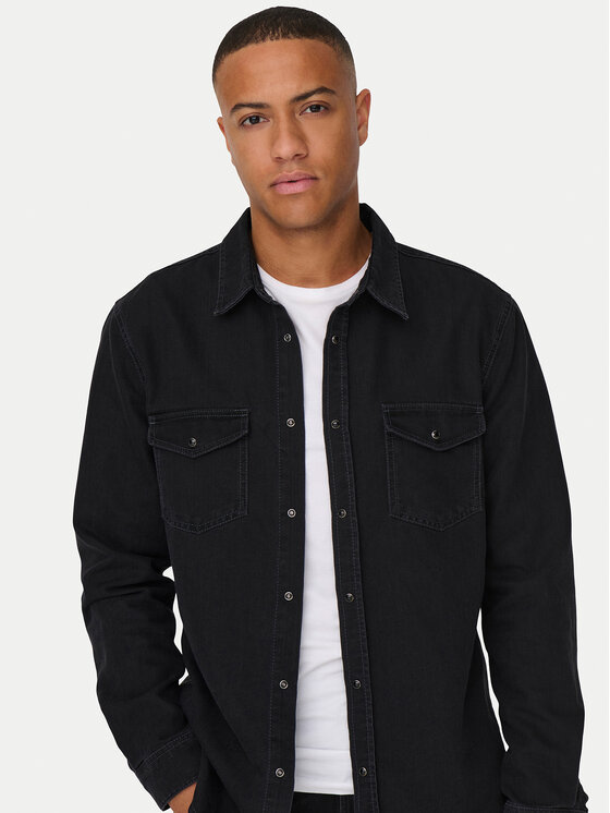 Only & Sons Only & Sons džinsiniai marškiniai Bane 22023247 Pilka Regular Fit