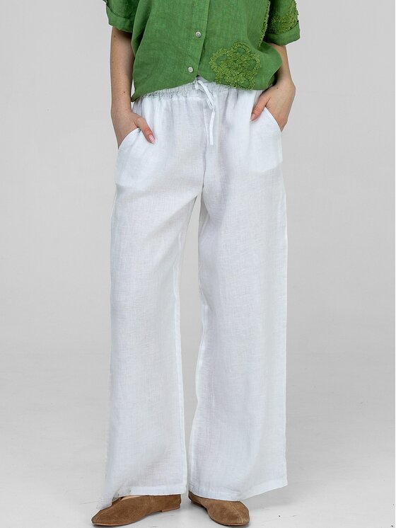 Perso Perso Bavlnené nohavice PTE267299F Biela Wide Leg