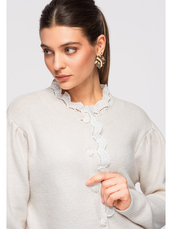 Ombre Ombre Sweter OW-SWCD-0110 Beżowy Regular Fit
