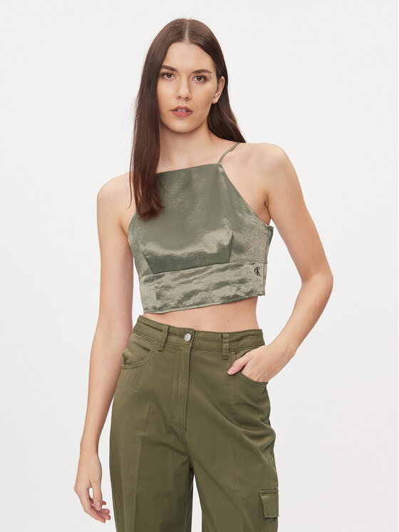Calvin Klein Jeans Top J20J222903 Zelená Slim Fit