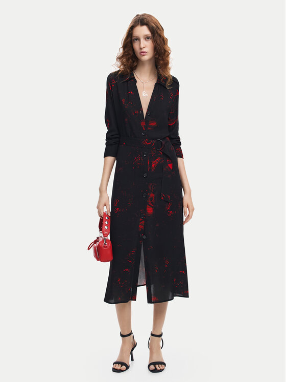 Desigual Desigual Haljina košulja Scribbles Lacroix 24WWVW38 Crna Regular Fit