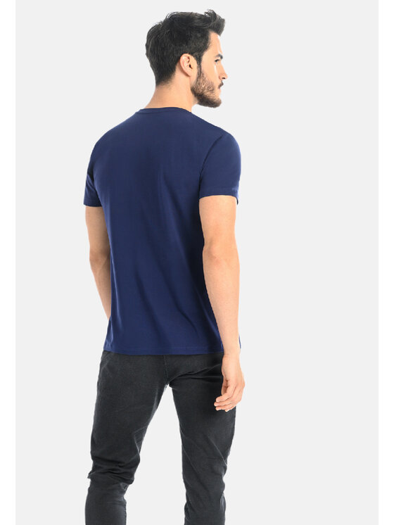 Teyli Teyli T-Shirt męski bawełniany Luca Niebieski Classic Fit