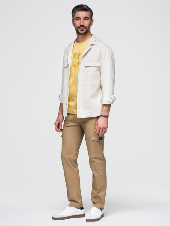 Ombre Ombre Spodnie cargo P1526 Brązowy jasny Regular Fit
