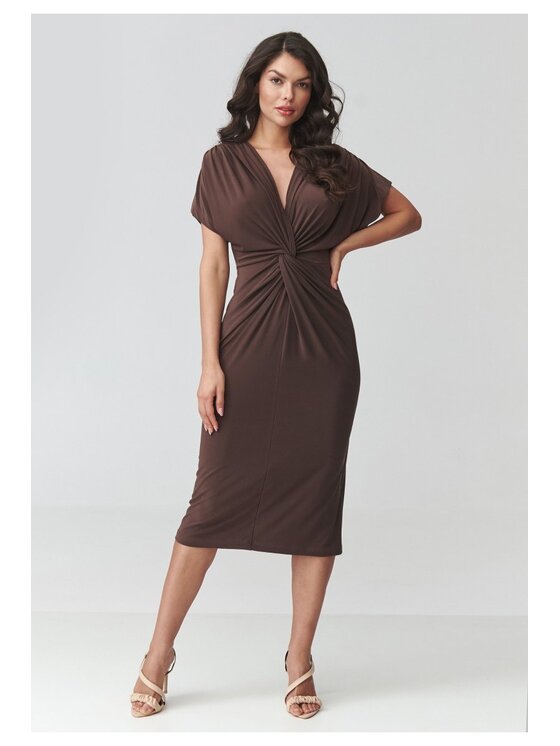 Makadamia Makadamia Sukienka codzienna M938 Brązowy Loose Fit