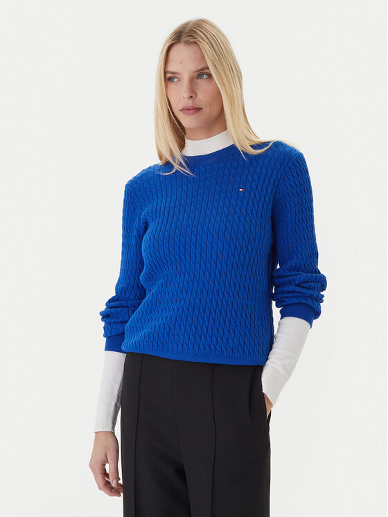 Tommy Hilfiger Tommy Hilfiger Pulover Fine WW0WW44993 Modra Regular Fit