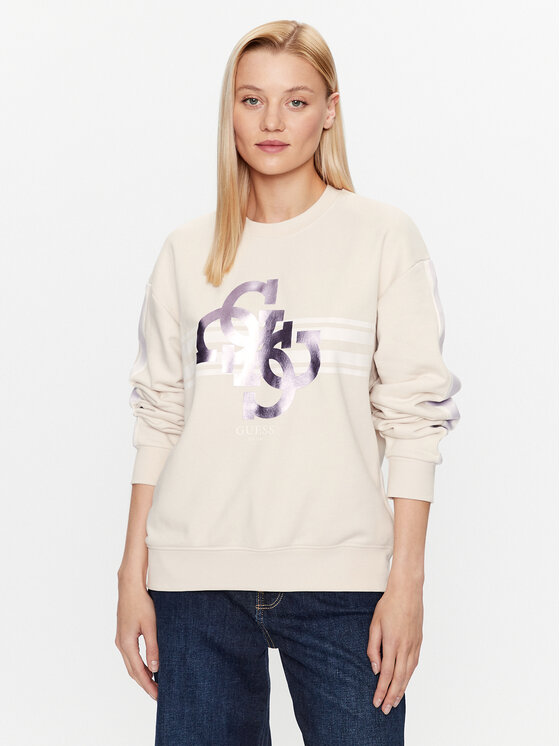 Guess Mikina V3YQ17 KBV71 Écru Regular Fit