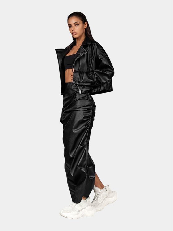 MADE BY SOCIETY MADE BY SOCIETY Spódnica maxi STATIC HORIZON Skirt - F27228 Czarny Basic Fit