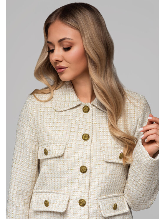 Ombre Ombre Marynarka OW-BLZB-0100 Kremowy Regular Fit