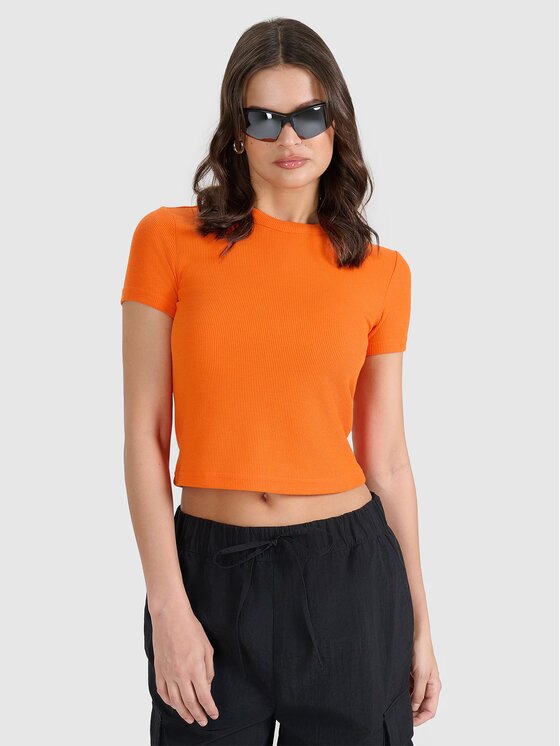 4F 4F T-Shirt 4FRSS25TTSHF2749-70S Pomarańczowy Slim Fit