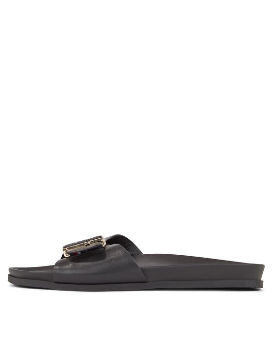 Tommy Hilfiger Tommy Hilfiger Pantoletten Th Hardware Leather Flat Sandal FW0FW07940 Schwarz