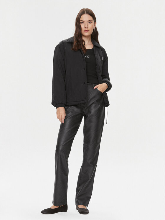 Calvin Klein Jeans Calvin Klein Jeans Hlače iz umetnega usnja J20J222552 Črna Straight Fit
