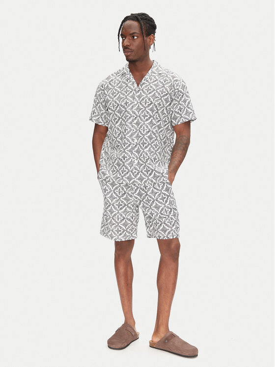 Jack & Jones Jack & Jones Set cămașă și șorturi din material textil Seersucker 12284648 Gri Relaxed Fit