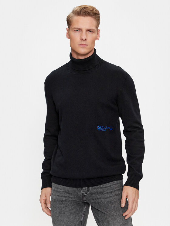 KARL LAGERFELD Krekls ar augstu apkakli Klj Lightweight Turtleneck 236D2000 Melns Slim Fit