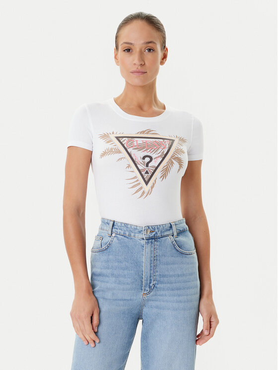 Guess Guess T-Shirt W5YI13 J1314 Biały Regular Fit