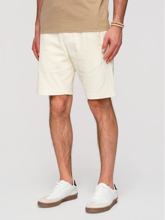 Ombre Ombre Szorty materiałowe OM-SRBS-0205 Kremowy Relaxed Fit