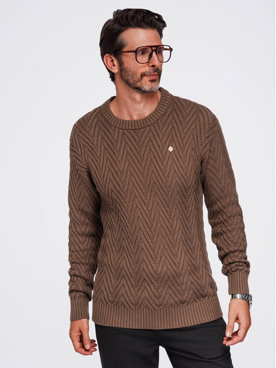 Ombre Ombre Svetr OM-SWSW-0190 Tmavě hnědá Regular Fit