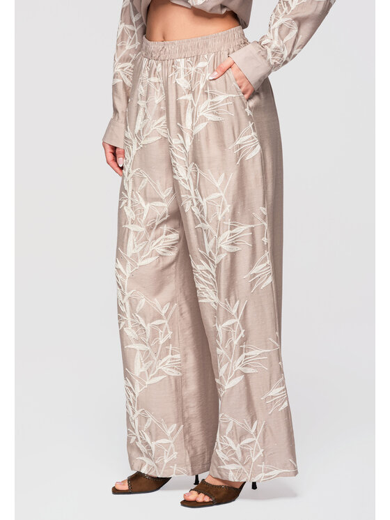 Ombre Ombre Kalhoty z materiálu OW-PA-E0005 Béžová Relaxed Fit