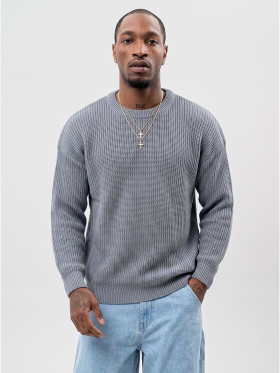 Jigga Wear Jigga Wear Sweter Luźny wygodny na jesień zimę 132250 Szary Regular Fit