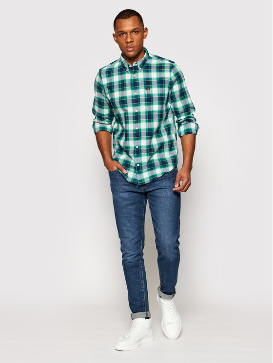 Lee Lee Camicia L880KSQD 112123228 Verde Regular Fit