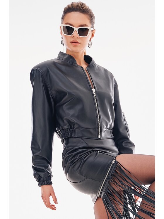 Mimika Mimika Kurtka skórzana Rumor bomber n^1 Czarny Oversize