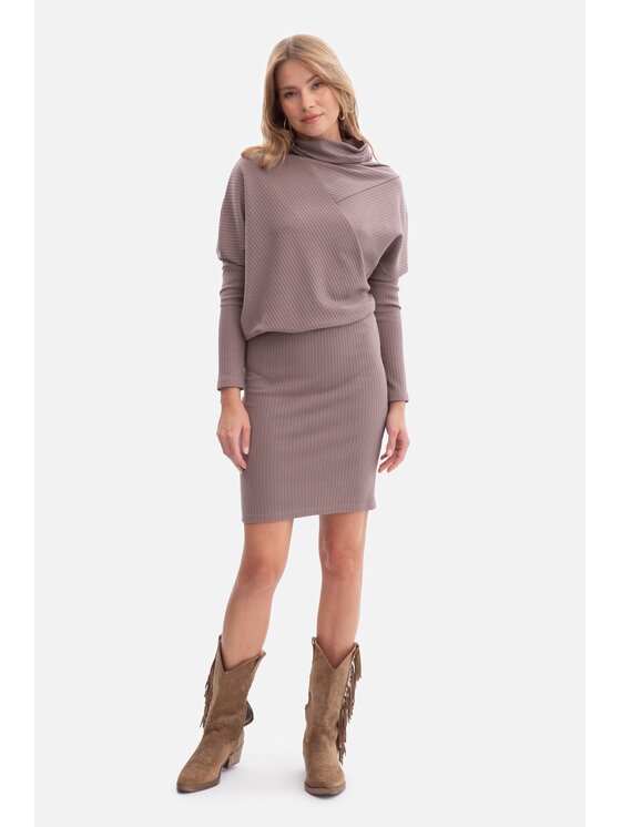 BeWear BeWear Sukienka dzianinowa b309 Brązowy Baggy Fit