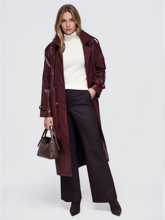Ombre Ombre Płaszcz przejściowy OW-CT-E0042 Bordowy Relaxed Fit