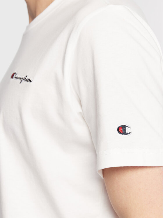 Champion Champion T-krekls Small Script Logo Embroidery 218006 Balts Regular Fit