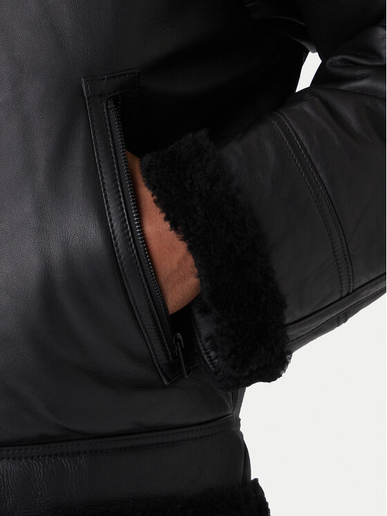 BOSS BOSS Kožená bunda Joglaci 50547560 Čierna Relaxed Fit