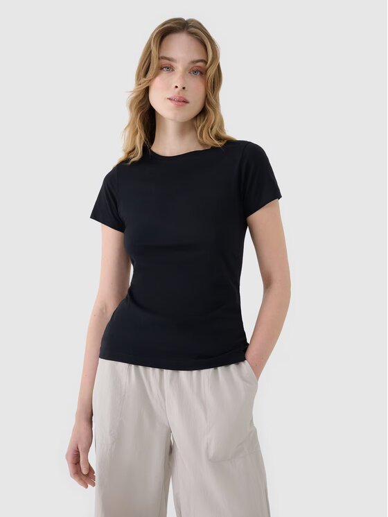 4F 4F Tričko 4FWSS25TTSHF1995-20S Čierna Slim Fit