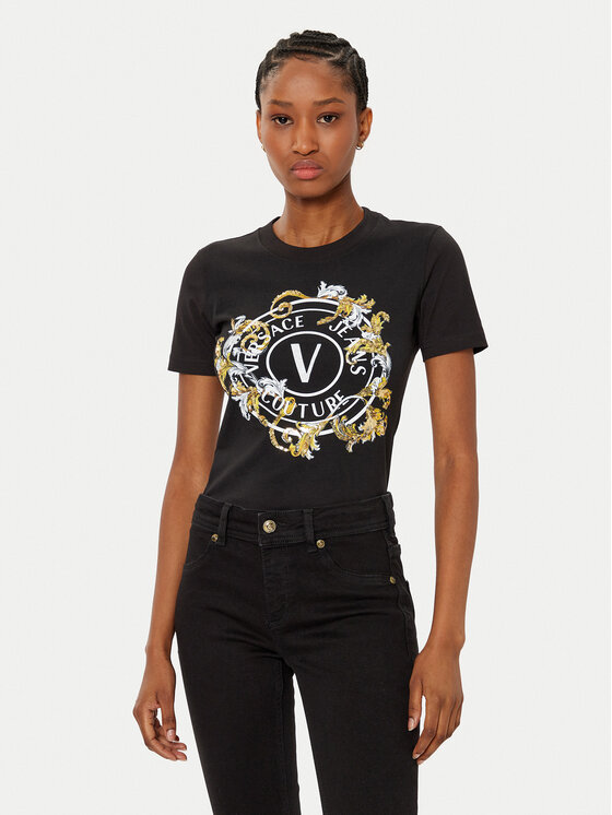 Versace Jeans Couture T-krekls 78HAHC01 Melns Regular Fit