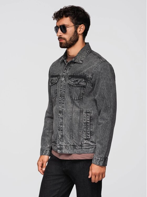 Ombre Ombre Kurtka jeansowa OM-JADJ-0219 Szary Regular Fit