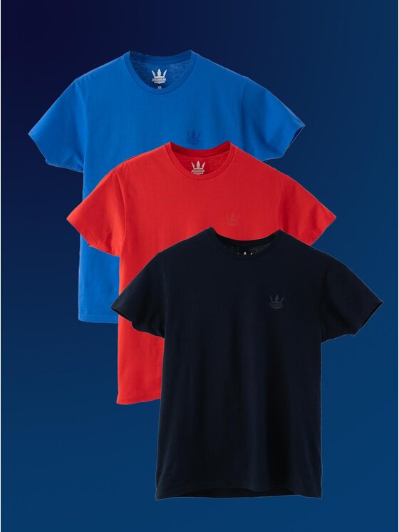Jigga Wear Jigga Wear Komplet t-shirtów Zestaw 3 T-Shirtów Niebieski / Czerwony / Granatowy Jigga Wear Tonal Crown L Czarny Regular Fit
