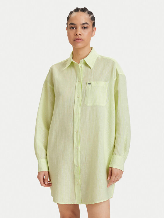 Tommy Jeans Rochie tip cămașă DW0DW22344 Verde deschis Relaxed Fit