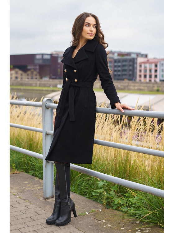 Kasia Zapała Kasia Zapała Płaszcz wełniany Romeo Czarny Slim Fit